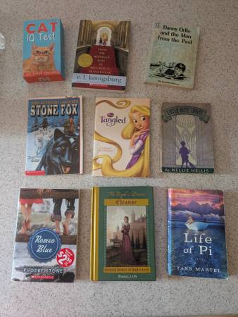 Kids chapter books incl Tangled, Royal Diaries, Life of Pi, Romeo Blue 1