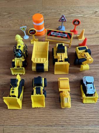 Small Construction Vehicle Toys with Road Signs Lot 1