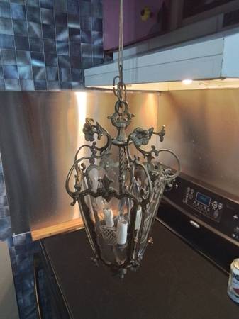 Vintage Brass Chandelier Approx 9x17" 1