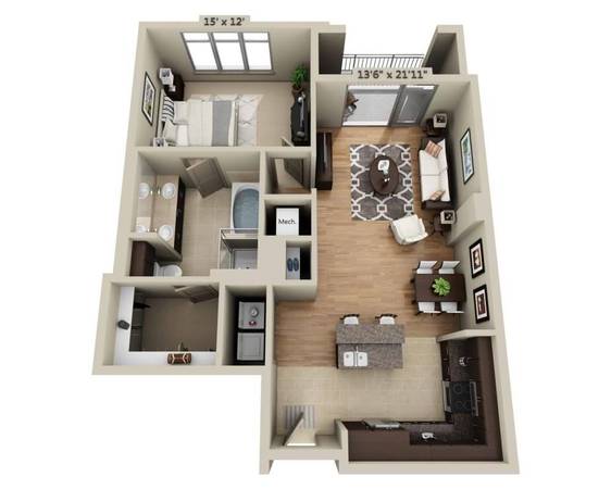 Exceptional 1x1 with Hardwood Floors  Full-Sized Washer/Dryer 1