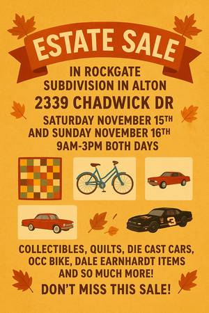 Large Estate Sale in Rockgate Subdivision in Alton, IL 11/15 & 11/16 1