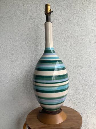 Massive mid century modern Tuscan table lamp, striped stunning 1