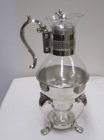 Vintage FB Rogers Silver Plated and Glass Coffee Tea Carafe with Warmi 1