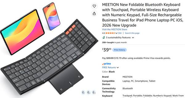 New! Foldable Bluetooth Keyboard with Touchpad with Numeric Keypad 1