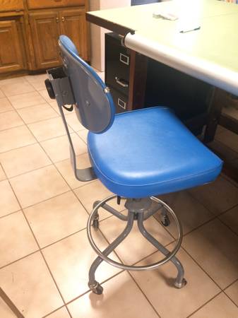 Drafting Stool Rolling Swivel Industrial RoyalMetal by InterRoyal Vint 1