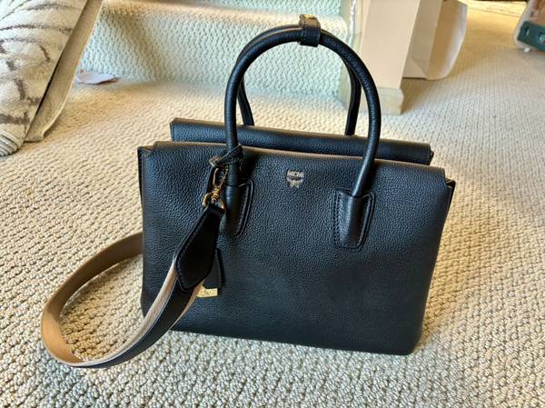 MCM Milla Medium Leather Black Tote w/ Strap Phanton Gray Bag Satchel 1