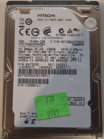 Hard Drive 250GB 2.5" Laptop SATA 1
