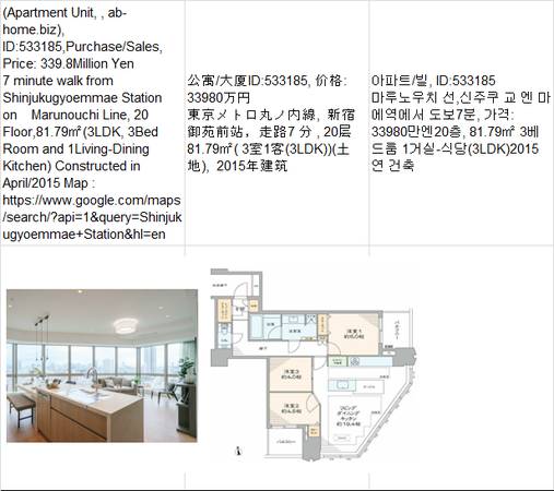 Price:  Yen339,800,000(Apartment Unit,  ab-home.biz),Shinjukugyoemmae 1