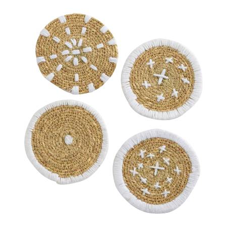 New set of 4 seagrass coasters + two black placemats 1
