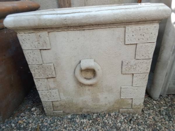 Large square perforated ring handles trough outdoor cement Potter Plan 1