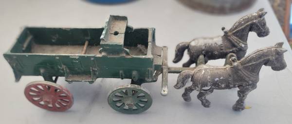 Stanley Toy Wagon, Driver, Horse Team Cast Aluminum Made in USA 1