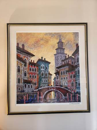 Anatole Krasnyansky "Venice Yellow Sunset" Seriolithograph UV Glass 1