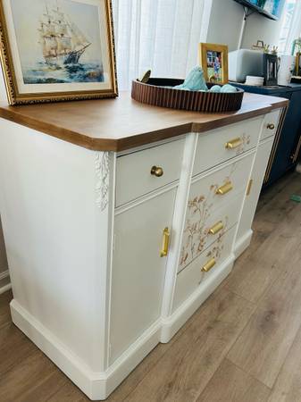 Vintage American Chinoiserie Sideboard with Robin’s Egg Blue Interiors 1