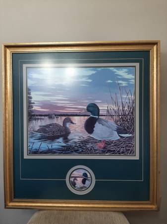 "Sport" Mallard ducks pair offset lithograph 1120 /2200 matted frame 1