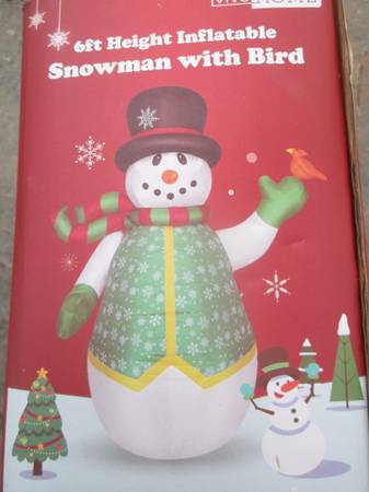 6 ft inflatable SNOWMAN w/ orange bird ORIOLE Christmas yard decor 1