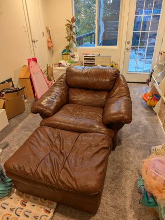 Large leather chair w/ ottoman 1