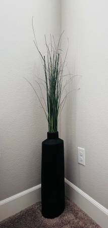 IKEA Ribbed Black Floor Vase 22.5”Tall(52” with Faux Grass)moving sale 1