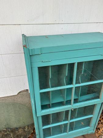 glass front antique market cabinet 1