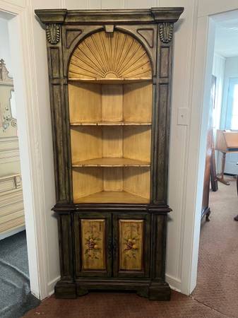 Painted Sun Burst Open Corner Cabinet 1