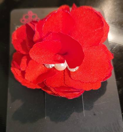 Red With White Pearl Hair Clip Or Brooch 1