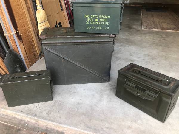 three (3) ammo box/cans, large - small 1