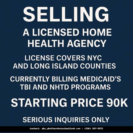 Selling a Medicaid approved home health agency. 1