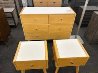 LIGHT PINE WITH WHITE TOP & 2  SIDE TABLES ON SALES 1