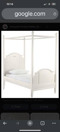 Free Girls Pottery Barn Full 4 Poster Bed White mattress + nightstand 1