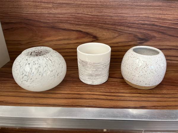 1 glass & 2 ceramic multi-use decorative plant pots candle holders etc 1