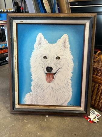 Original Nell Johnson White Dog Painting Framed Art 1