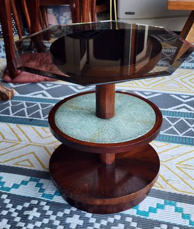 ACCENT TABLE; UNIQUE 3-TIER GLASS & WOOD 1