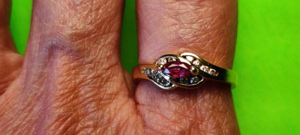 Solid 14k Yellow Gold Pink Sapphire and Diamond Ring 1