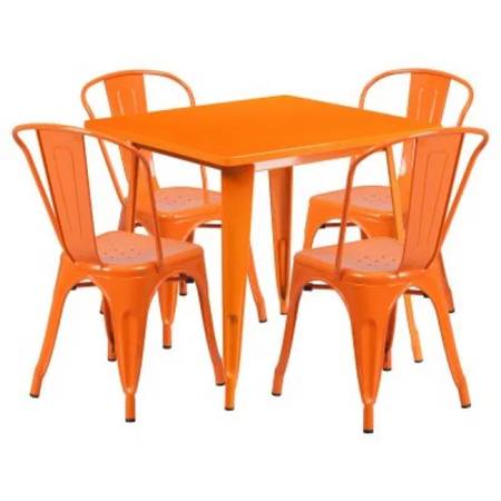 Orange Metal Table and 4 Chairs-Indoor and Outdoor Use 1