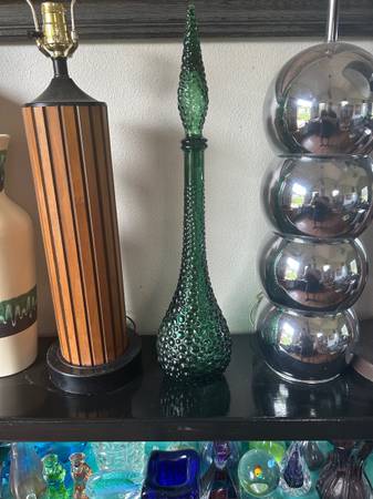 Vintage Empoli Green Bubble Decanter 1