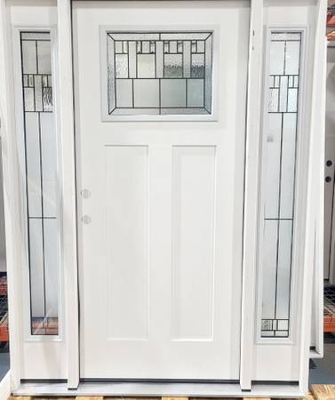 New 36" Craftsman Deco Glass w/Sidelites RH Inswing Fiberglass Ext Doo 1