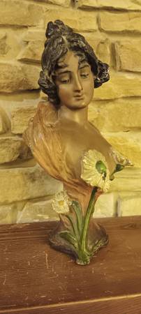 RARE Antique Female Bust, Art Nouveau Chalkware with Floral Motif signed, 550, R - $250 (Birmingham, al)63471122555139121