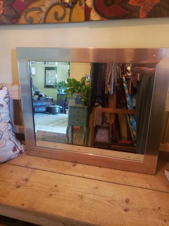 Large Silvertone Beveled Mirror 1