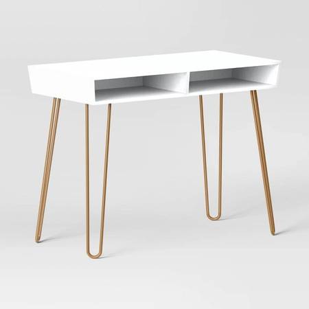 Target White Desk with Gold Hairpin Legs 1