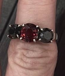Real Silver Garnet and Black Diamond Ring 1