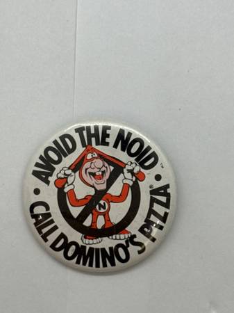 Vintage 1980s Domino's Pizza"Avoid the Noid"Promotional Pinback Button 1