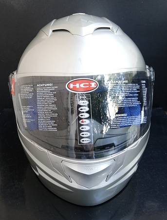 New HCI 89 Full Face Gloss Silver Motorcycle Helmet M/L and Cover 1