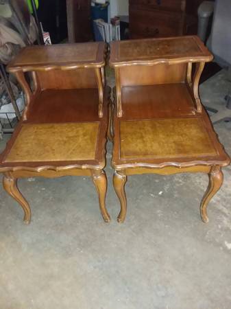 1950's Vintage: French Provincial Leather Topped End Tables 1