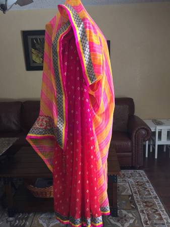 RED DOUBLE DESIGN INDIAN SAREE 1