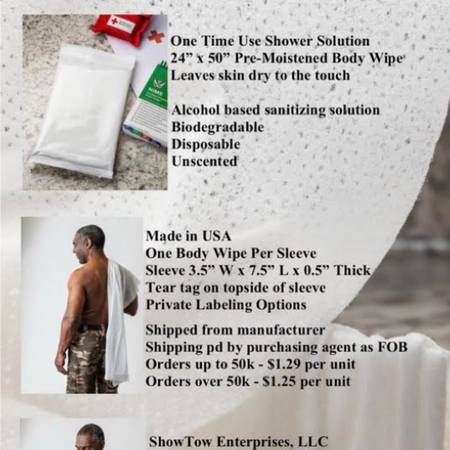 Shower2Go LARGE Wet Body Wipes - $1 (Sioux Falls)63471124374401121