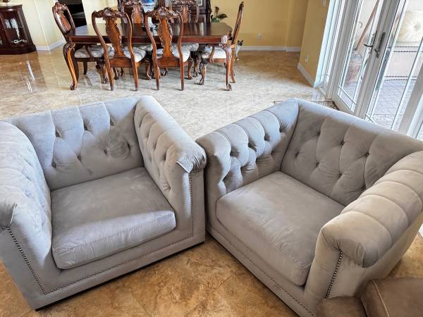 Microfiber arm chairs set . Silver gray 1