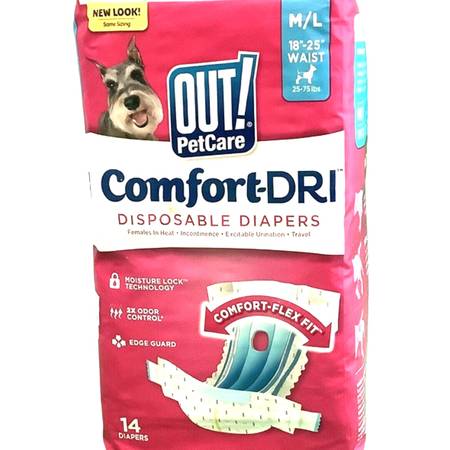 OUT! PetCare COMFORT-DRI Female M/L DISPOSABLE DOG DIAPERS 25-75-Lbs. 1