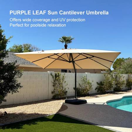 free standimg patio umbrella 10x10ft Umbrella, Deluxe Square Garden Umbrella, Beige PURPLE LEAF 10 ft Simply turn the conical Color:Chai Latte sassynov25