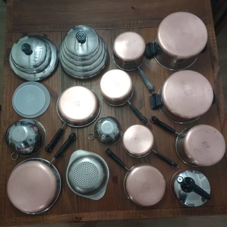 VINTAGE 1801 Revere Ware USA Cookware 24 Piece Set Copper Stainless 1