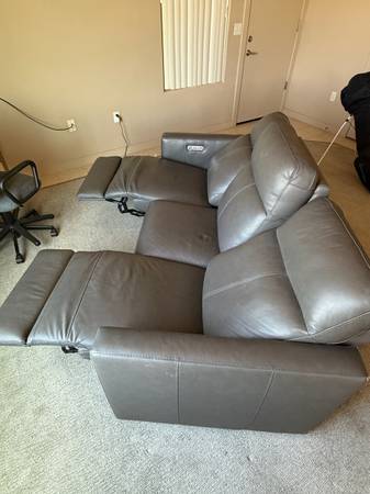 Gray Leather Power Reclining Sofa 1