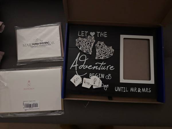 Wedding countdown + cards for Mom/Dad/Bridesmaids on wedding day 1